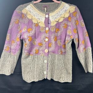 Free People Lavender and Beige Cardigan with Floral Patterns